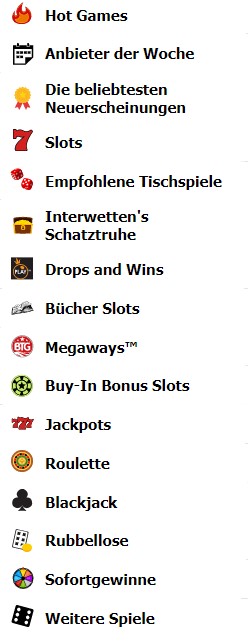 Interwetten Casino Categories